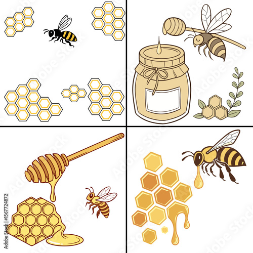 seamless pattern with honey and bees