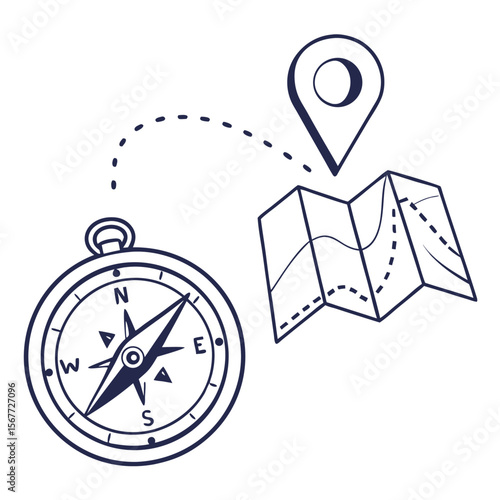 nautical compass navigation and map location  icons set. Navigation icons, compass rose symbols, and directional arrows vector set.