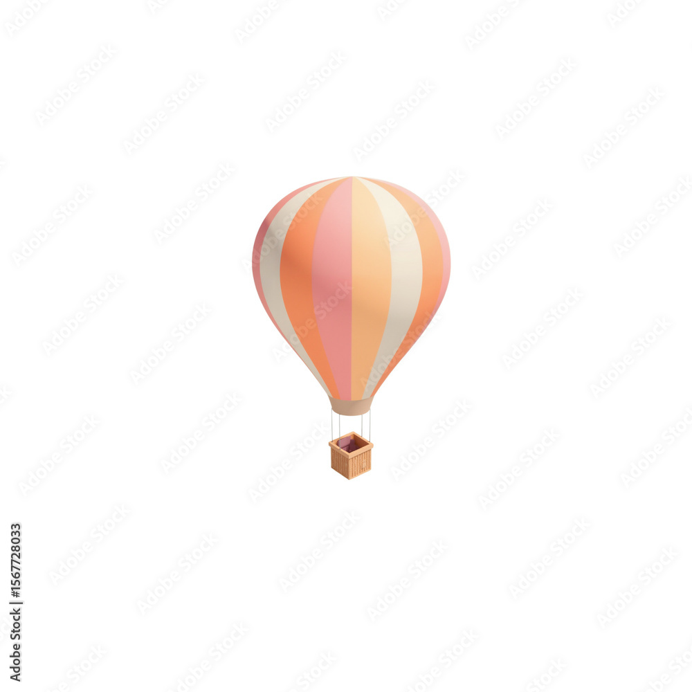 Fototapeta premium Hot air balloon in pink and orange stripes floating in the sky 