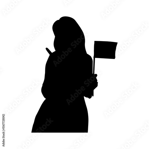 Silhouette of a Woman with Hand on Chest Showing Respect, Minimalist Female Figure Expressing Patriotism and Honor