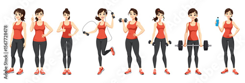 Woman Sportswear Collection Fitness Exercise Character Set