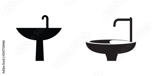Vector Illustration of Sink and Faucet Bathroom Silhouette Icon Set