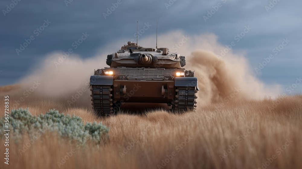 Fototapeta premium British FV510 Warrior Tank Maneuvering on Salisbury Plain