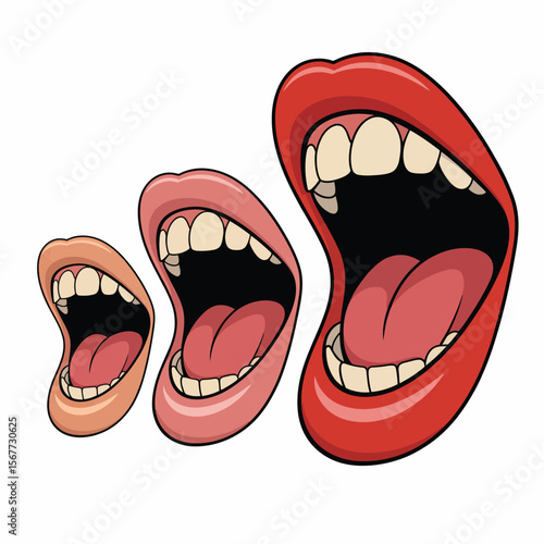 Three Open Mouths in Increasing Size Illustration