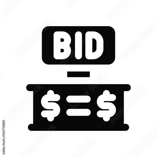 bidding glyph icon. Strong and solid vector icon for websites, mobile interfaces, presentations, and visual branding. High quality and easy to edit.