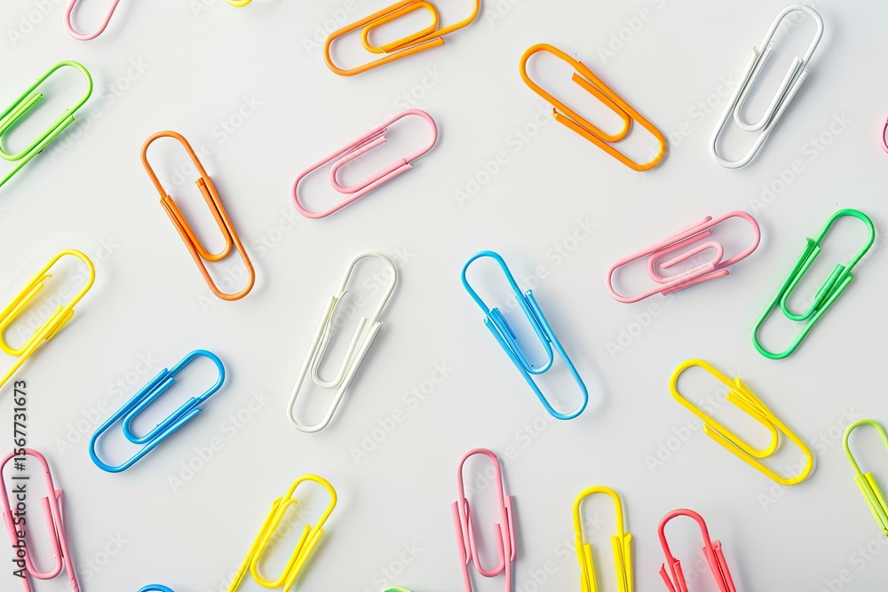 Detailed Color Picture of Bright Paper Clips on White Background Detailed Color Picture of Bright Paper Clips on White Background