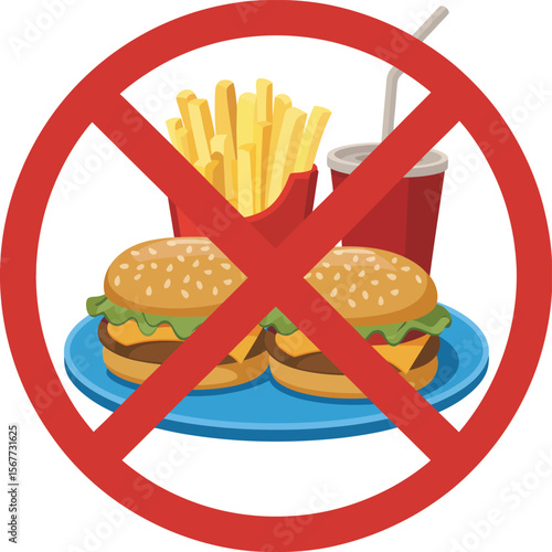 No Fast Food Illustration Red Crossed Circle Sign
