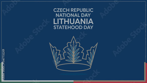 Czech Republic National Day and Lithuania Statehood Day Celebration Poster with Crown Icon