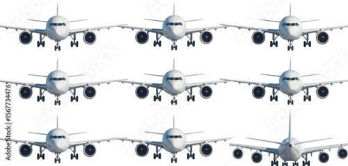 Multiple Commercial Airplanes on a White Background