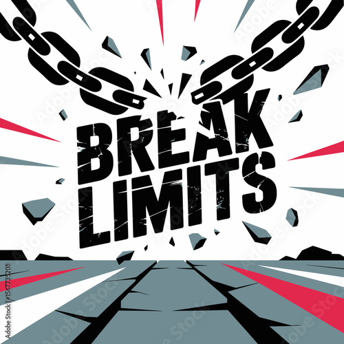 Break limits concept with a broken chain and shattered ground symbolizing freedom and overcoming obstacles with a powerful visual impact