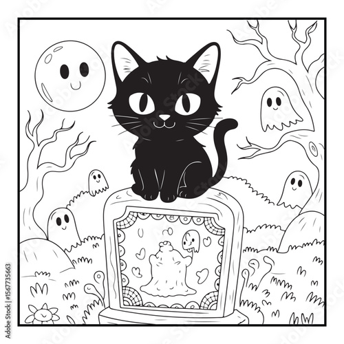 Halloween Cat Ghost Coloring Images