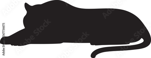 tiger sleeping black silhouette vector, Simple silhouette Design vector icon with white background. Wild Animal Vector