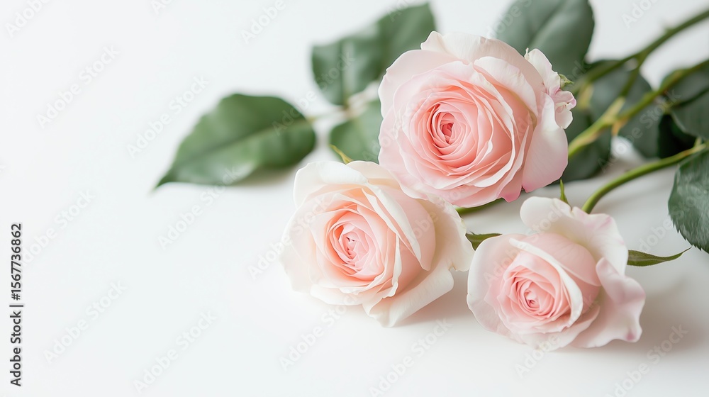 Fototapeta premium Soft Pink Roses Close - up: Minimalist Fresh Layout for Wedding Invitations & Romantic Creative Design