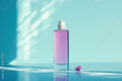 Elegant perfume bottle on a teal background.