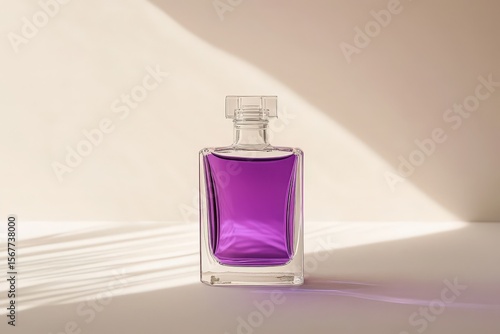 Clear glass perfume bottle with a deep purple liquid.