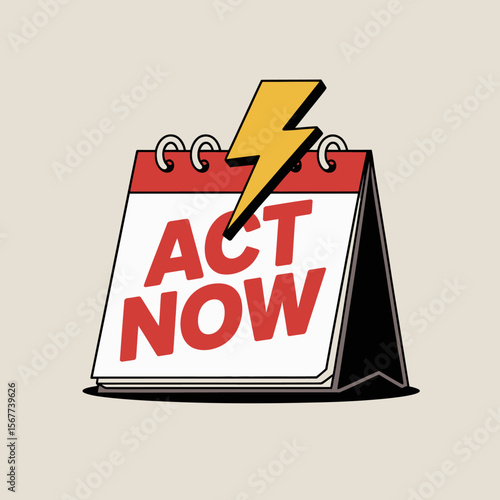 Urgent action required calendar with lightning bolt symbolizing speed and immediacy