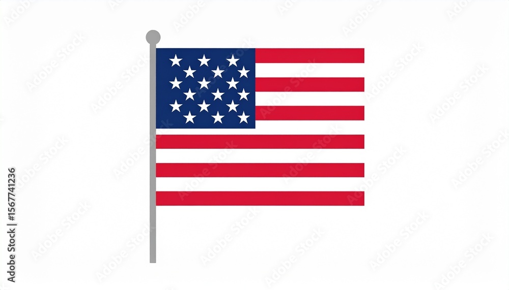 Obraz premium American flag displayed on a small flagpole, against a white background.