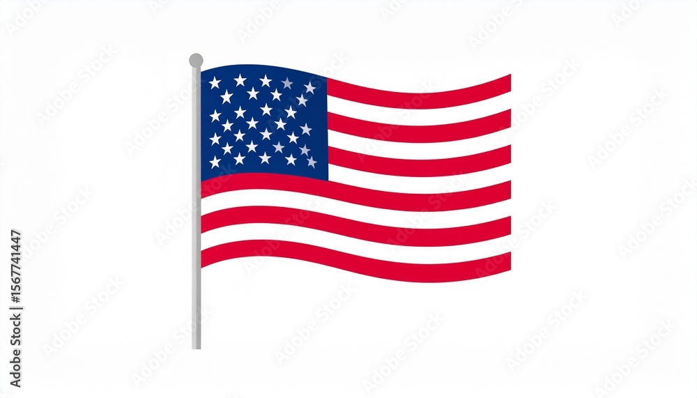 Fototapeta premium An illustration of the United States of America flag waving against a white background.