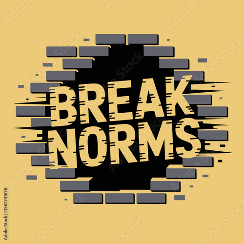 Break norms brick wall concept for innovation and creativity against conformity and social expectations vector artwork on transparent background