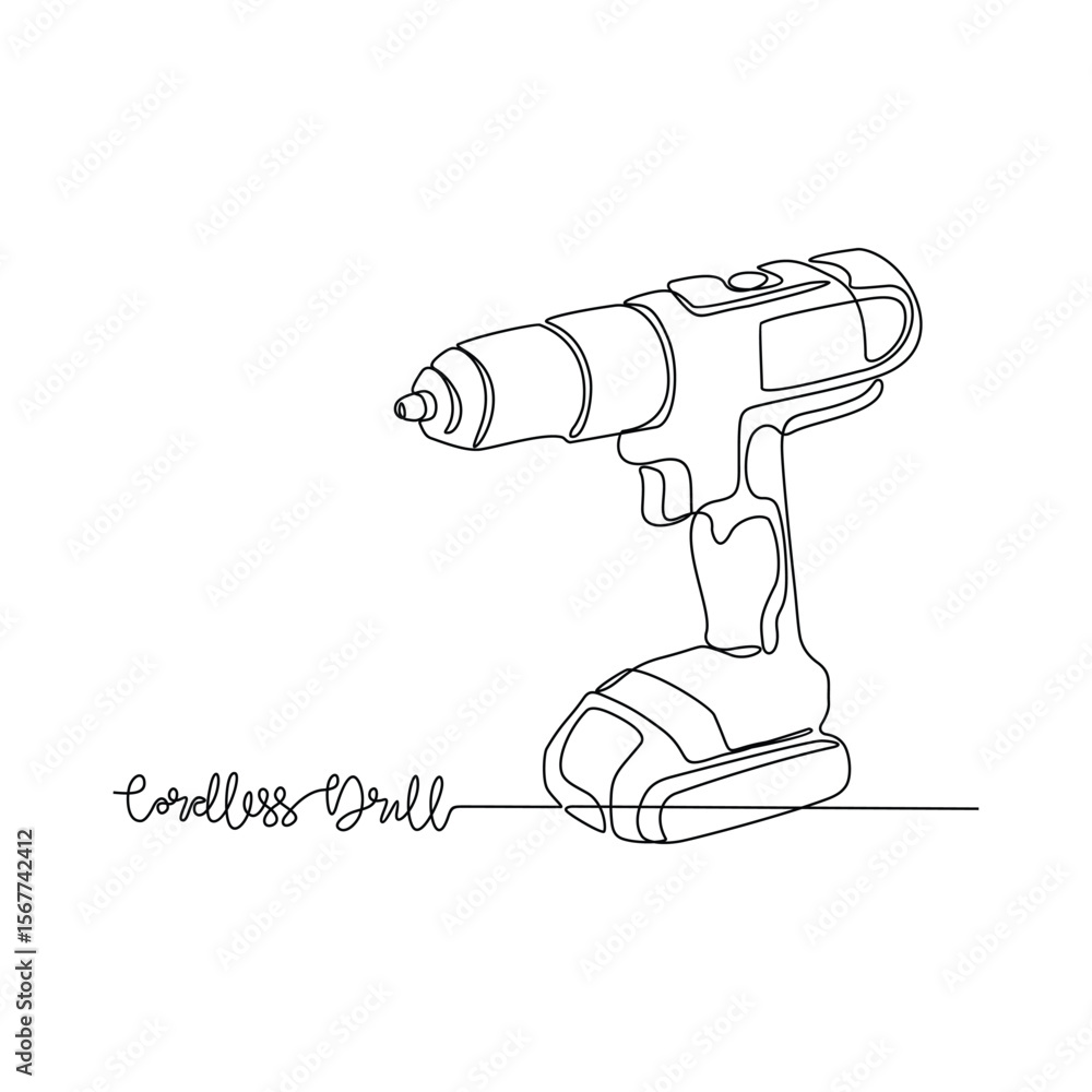 custom made wallpaper toronto digitalOne continuous line drawing of Workshop tools vector illustration. Cordless Drill design concept in simple linear continuous line. Great design for tools equipment presentation and educational purpose