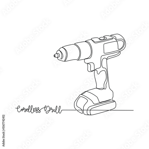 Wallpaper Mural One continuous line drawing of Workshop tools vector illustration. Cordless Drill design concept in simple linear continuous line. Great design for tools equipment presentation and educational purpose Torontodigital.ca