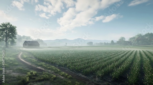 Golden wheat field under summer sky with old farmhouse high resolution picture
