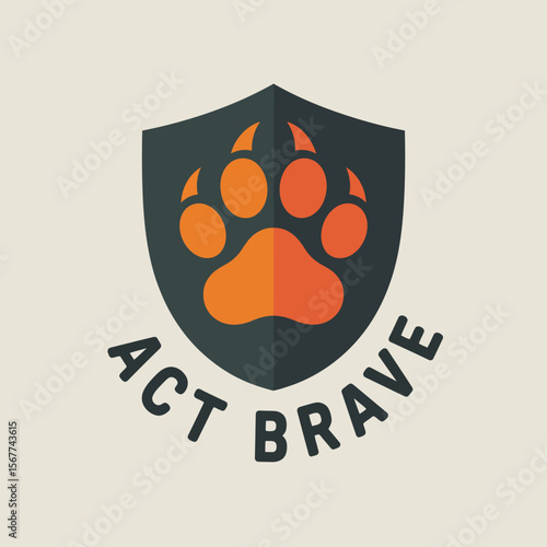 Act brave logo design featuring a shield and paw print for courage and strength inspiration vector art vector artwork on transparent background