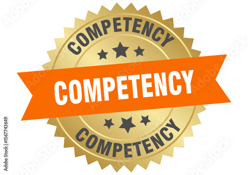 competency. competency round orange and gold label isolated on transparent background