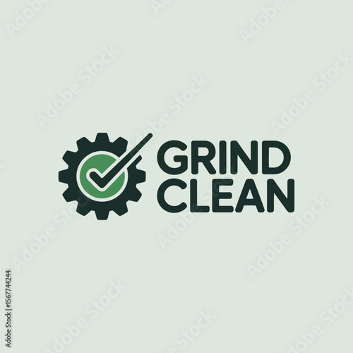 Grind clean logo design for industrial services and maintenance with gear and check mark vector graphic  vector artwork on transparent background