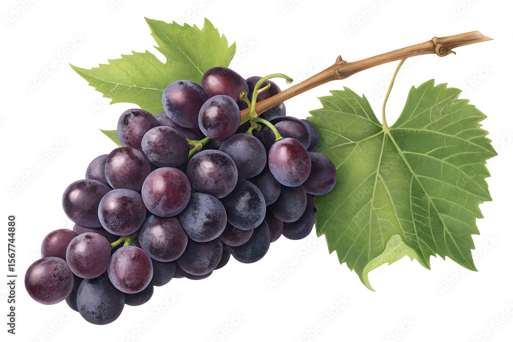 Fototapeta premium Fresh Purple Grapes with Green Leaves