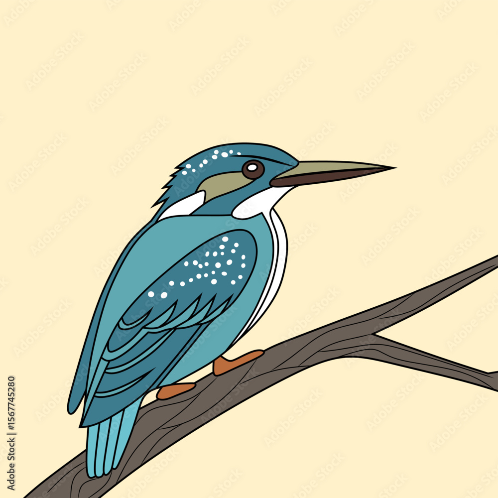 Fototapeta premium A beautiful Kingfisher on yellow background vector illustration
