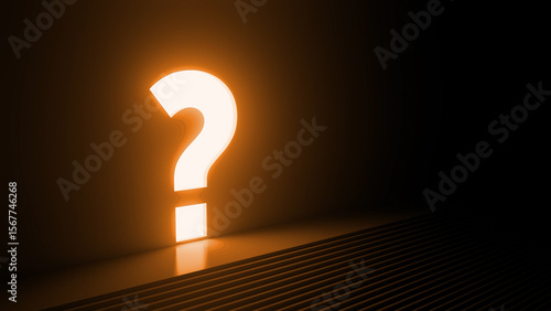 Photography Glowing question mark illuminating dark mysterious room with stairs creating a t