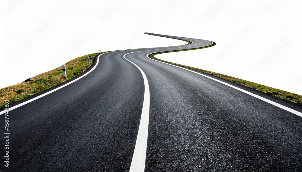 Fototapeta premium Isolated road illustration in minimalist brush stroke style on white background for travel, transportation, and landscape design concepts