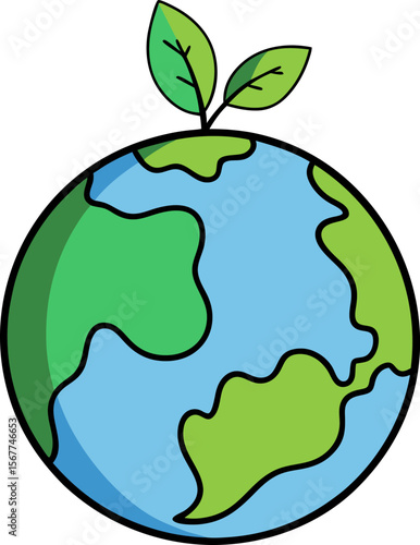 Small earth with leaves, eco planet icon, environmental awareness, green globe, world nature day, conservation vector, save the earth