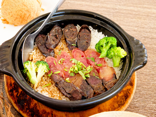 Sausage Clay Pot Rice,  Chinese Sausage Claypot Rice
