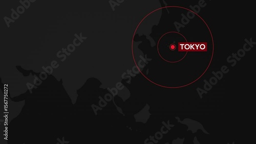 News and earthquake concept with blinking dot on Tokyo, map, breaking, headline