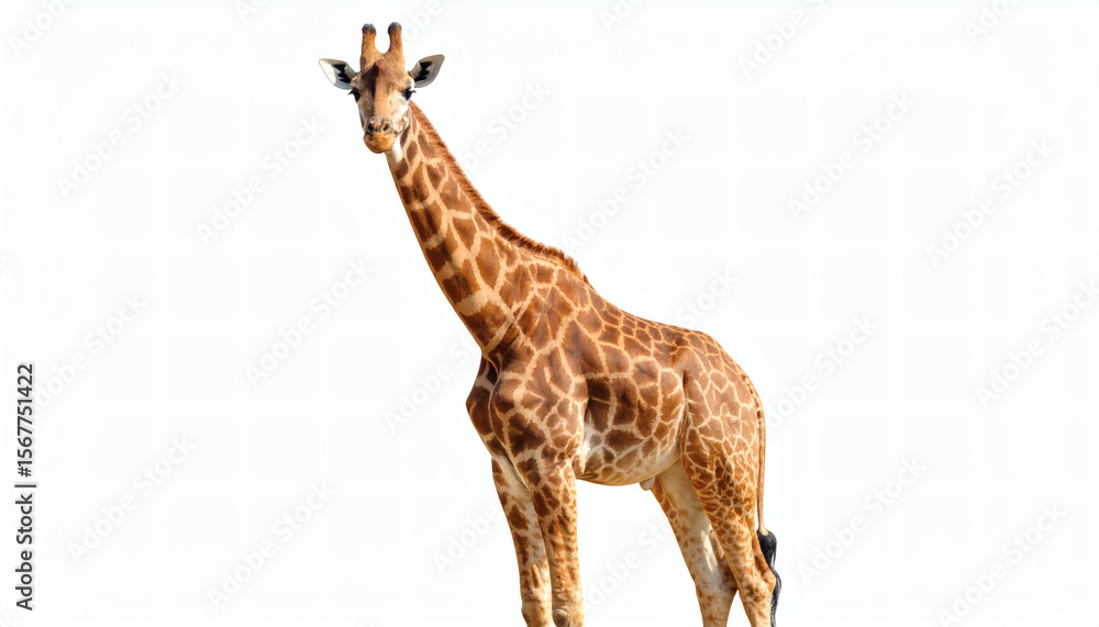 Naklejka premium Isolated giraffe illustrated on white background in detailed brush stroke style for wildlife, nature, and animal design concepts