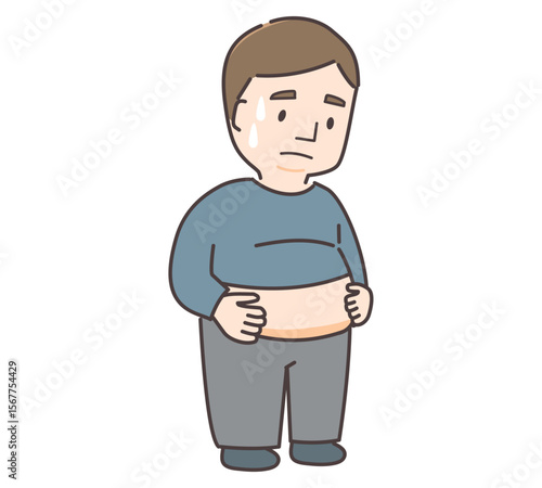 お腹周りを気にする中年男性のイラスト