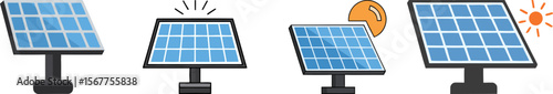 Solar Panels Cartoon Set for Renewable Energy Concept
