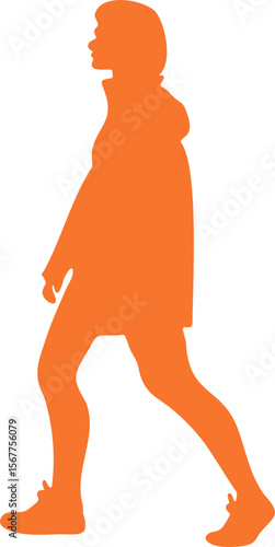 걷는 실루엣, 실루엣,걷기,오렌지,모던,패션,사람,여자,모델,회사원,인류,옆모습