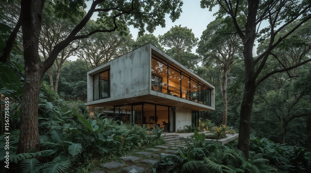 Sleek Concrete Forest House with Cantilever Design and Natural Garden Integration Sleek Concrete Forest House with Cantilever Design and Natural Garden Integration