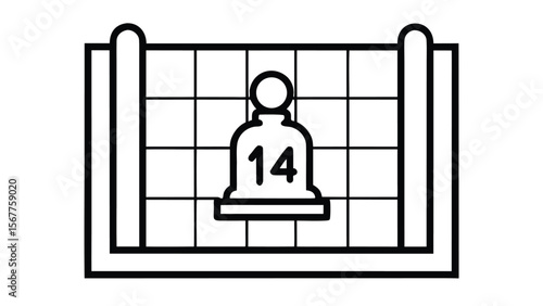 Black pawn chess piece on grid with number fourteen game board