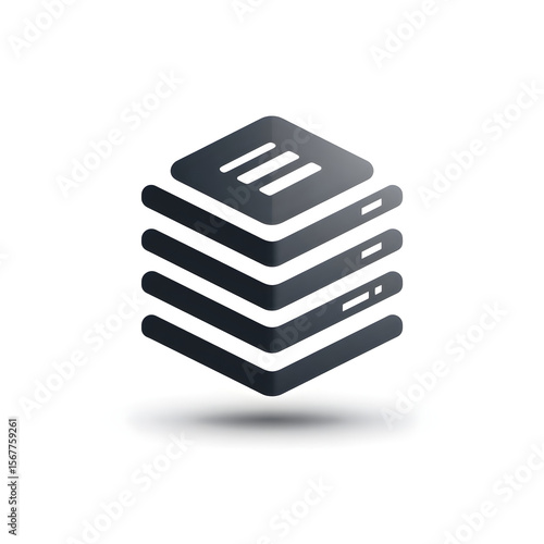 Modern logo representing a data center with stacked servers, symbolizing data storage, processing, and network infrastructure