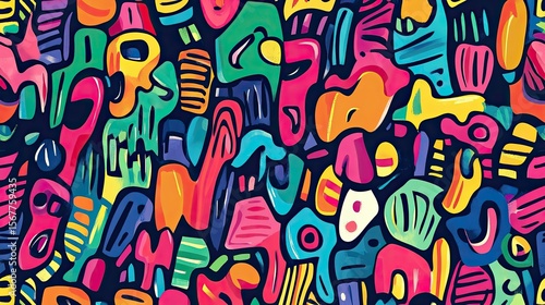 The stock photo shows a vibrant, seamless texture composed of abstract, hand-drawn shapes.