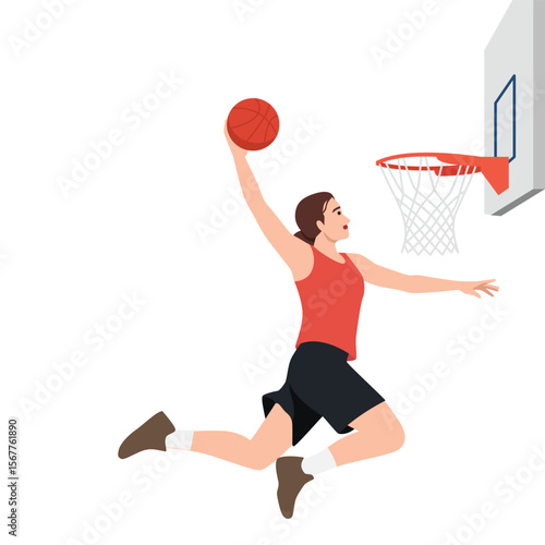 Woman Performing a Basketball Dunk.