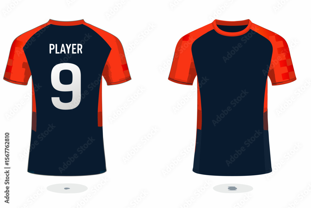 Naklejka premium Sports Jersey Template with Number Nine and Player Name on Back View