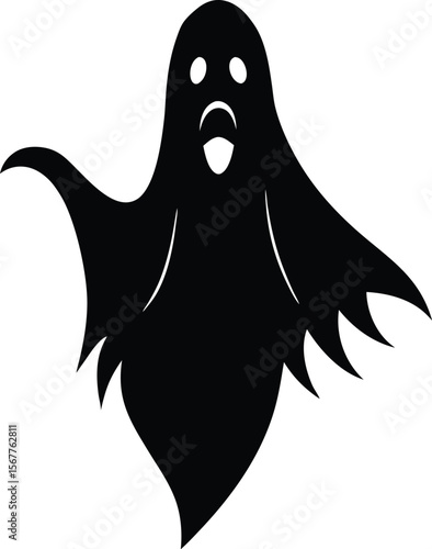 Whimsical ghost with a wide open mouth floating eerily in the air
