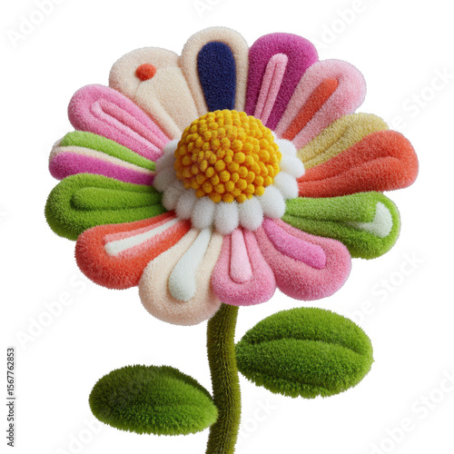 Plush Flower isolated on white background. 3d design element.