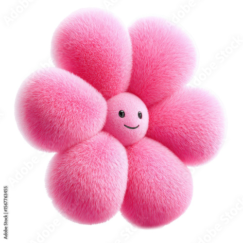 Plush Flower isolated on white background. 3d design element.