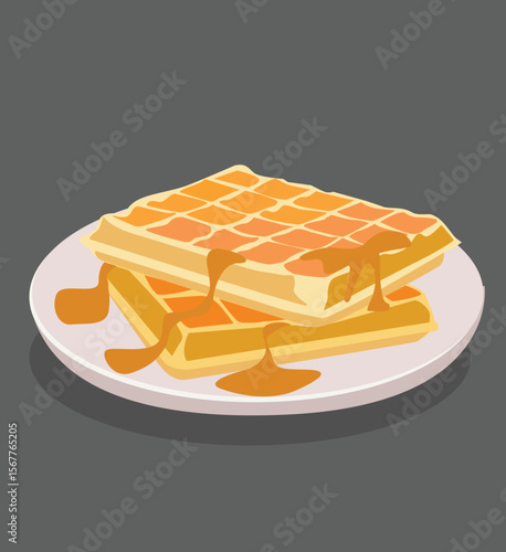  Waffle with honey. Dessert sweetness. Lunch cooking. 